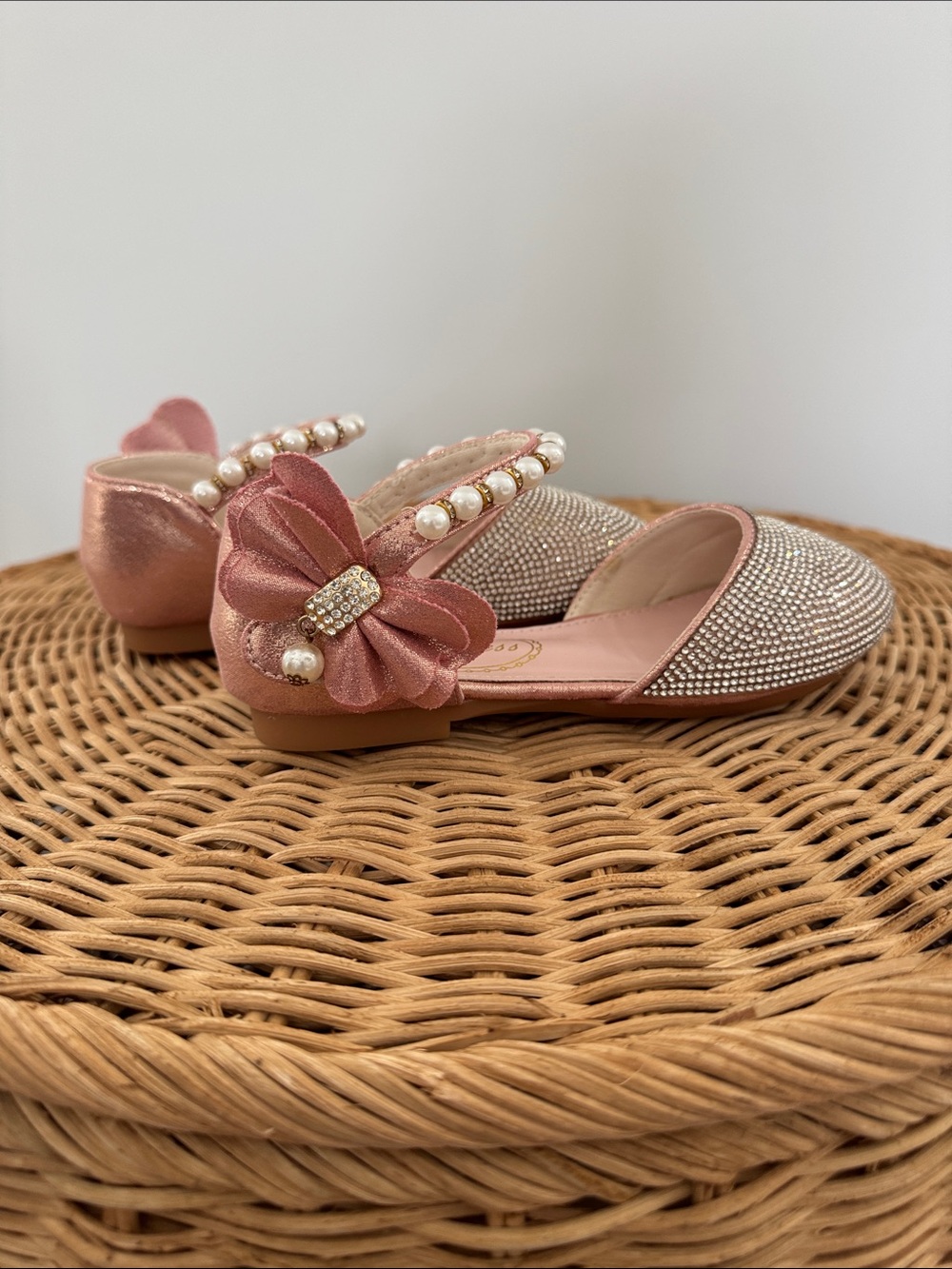Girls' Pink Pearl-Embellished Dress Flats